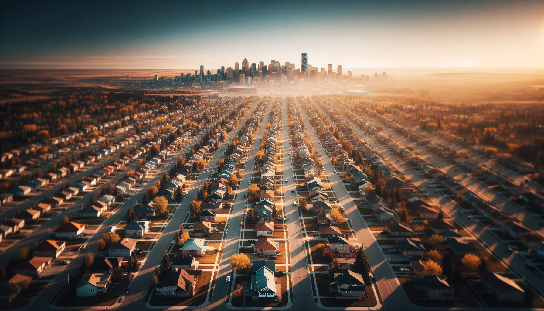 Calgary skyline neighbourhood aerial view